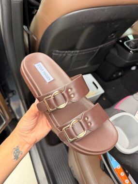 ISO!!! NOT FOR SALE Steve Madden Brown Double-Buckle Slide Sandals size 10